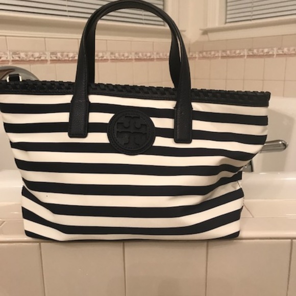 Tory Burch Marion Small Striped East-West Tote - Picture 1 of 3